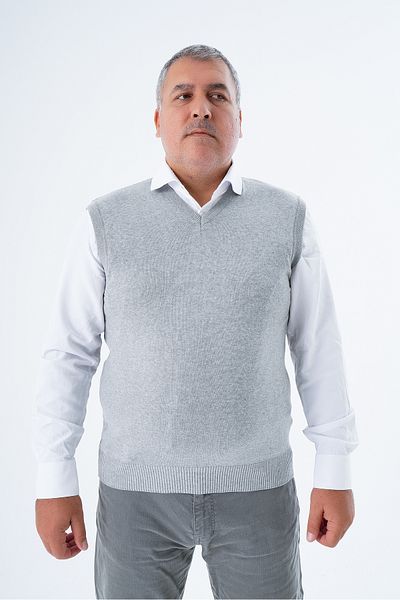 Trist Star Plus Size Dark Gray V-Neck 100% Cotton Men's Sweater Trist-2103