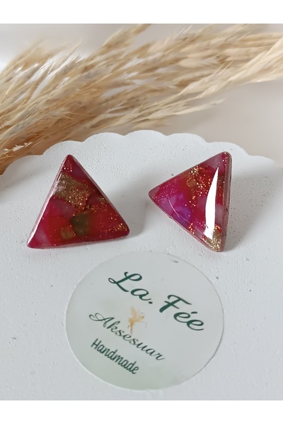 La fee aksesuar Burgundy Color Polymer Clay Earrings Glossy Special Design St...