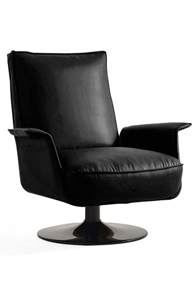 BEKALIVING Karfas Döner Metal Ayak Berjer Deri Siyah