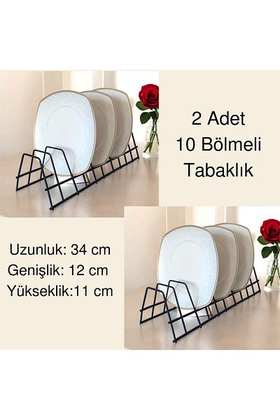 EceAksesuar 2-Piece Plate Rack - Pot Lid Organizer - Plate Dryer - 10 Compartments Anthracite Stand