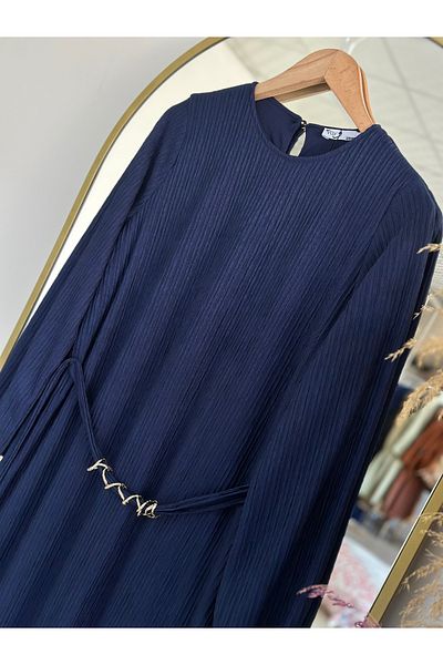 Ebrar Store Pearl Crinkle Fabric Dress-Bn4338 Navy Blue