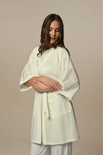 Pelin Women's Ecru Lace Maternity 3-Piece Pajamas Set