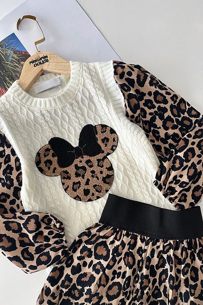 Minigimin Cicileri Applique Knitwear Brown Color 2-Piece Set - with Balloon Skirt