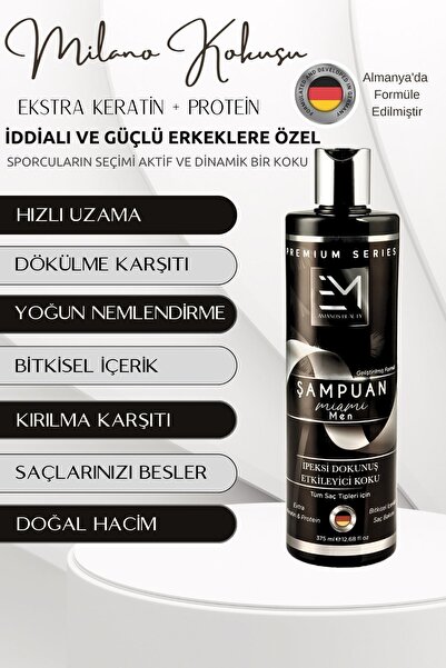 EM AMANOS BEAUTY Milano Kokusu - Erkek Şampuan - Doğal Bitki Özlü Keratin Ve Kolajen Içerir - Saç Dökülmesini Önler