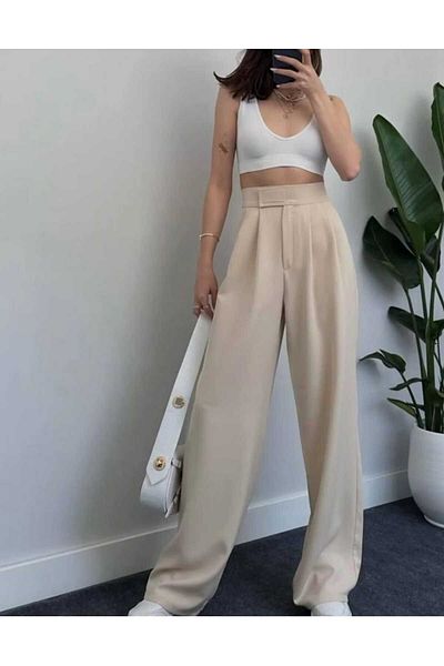 Pelin Υφασμάτινο παντελόνι Palazzo με ψηλόμεσο Velcro