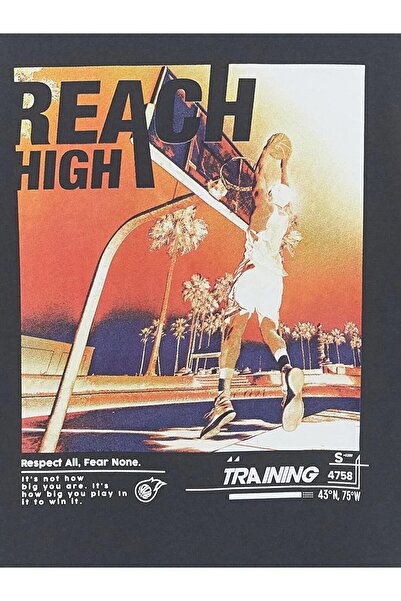 LC Waikiki Παιδικό μπλουζάκι LCW Kids Anthracite Oversize Crew Neck για αγόρια