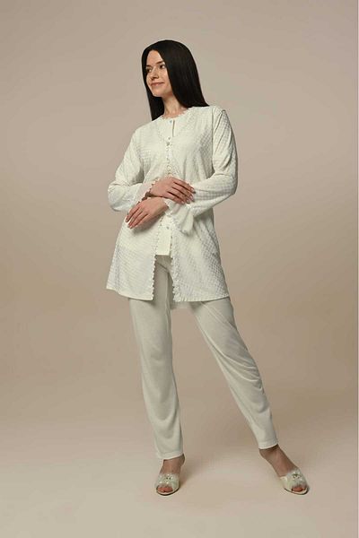 Pelin Women's Ecru Lace Maternity 3-Piece Pajamas Set