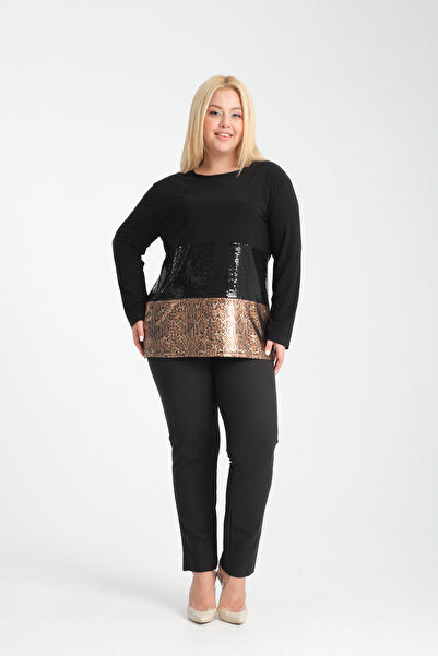 MODA Women's Plus Size Leopard Sequin Detailed Blouse