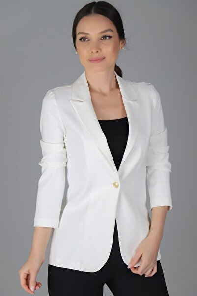 SWEETNESS Γυναικείο λευκό μπουφάν με ένα κουμπί