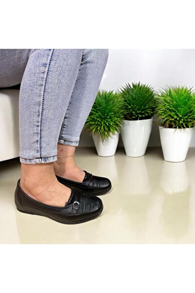 Ayakkabı Bahçesi Women's Black Orthopedic Genuine Leather Sole Daily Mother S...