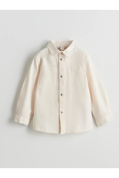 LC Waikiki LCW Детска риза за момче с дълъг ръкав в цвят екрю