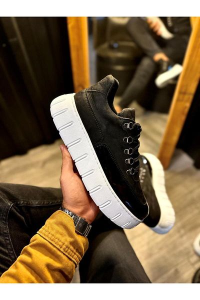 Knack High Sole Casual Shoes 600 Black (White Sole)