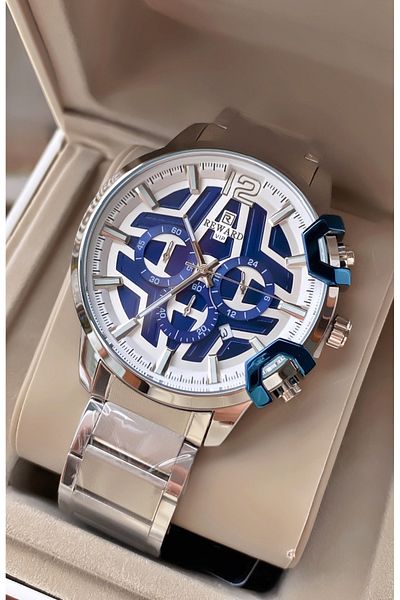 Reward Brand Silver Color Inner Functions Active Men's Wrist Watch - Bracelet Gift
