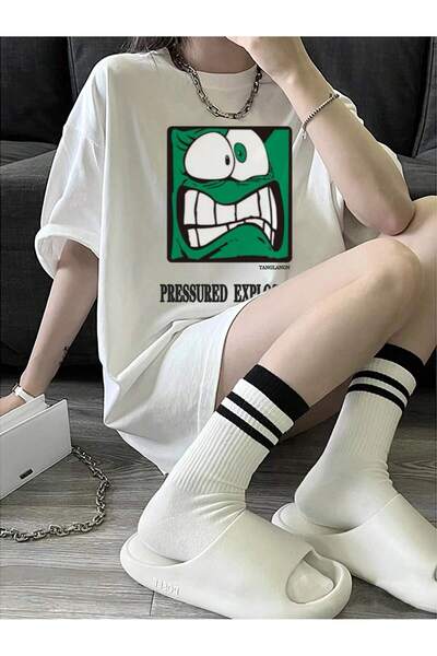 donamod Tricou oversize cu desene animate și design grafic Seria Cartoon/Lett...