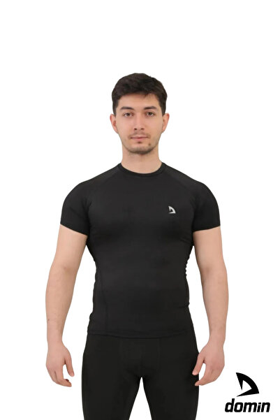 DOMİN SPOR Erkek Siyah Kısa Kol Compression Fitness Gym Body T-shirt