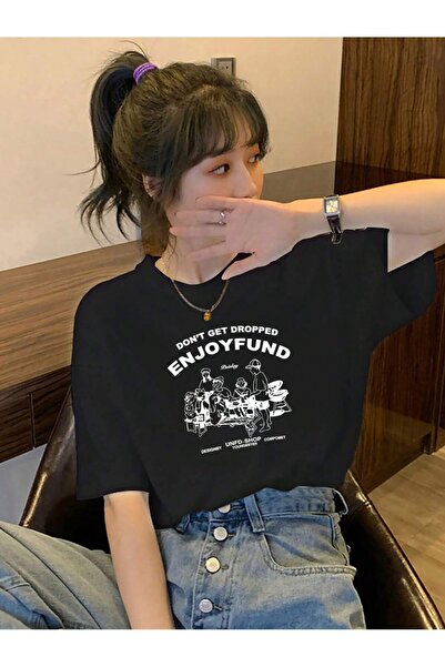 donamod Tricou oversize cu desene animate și design grafic Seria Cartoon/Lett...