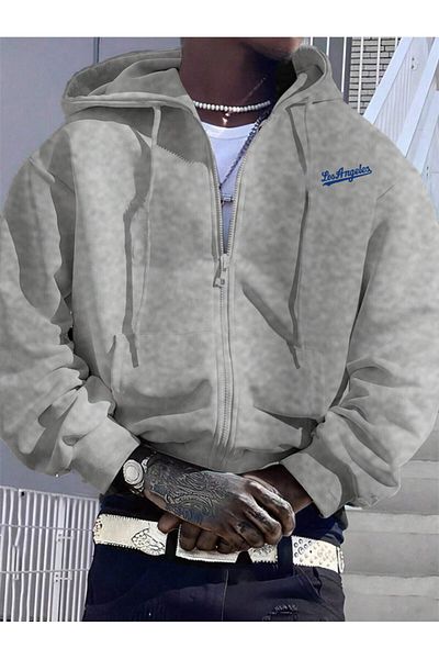 Pink Sky Φούτερ Los Angeles με στάμπα Unisex Γκρι Μπλε Oversize με κουκούλα