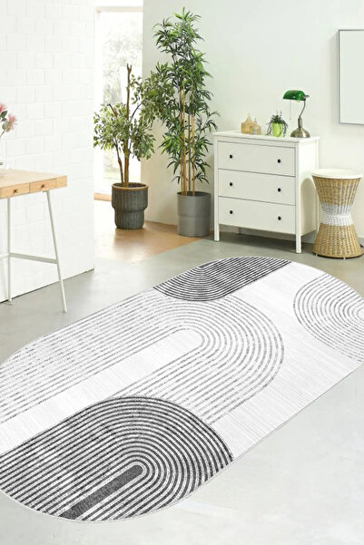 Zeria Home Oval Halı Kaymaz Taban Dijital Baskı Yıkanabilir  Mutfak Halısı Ot...
