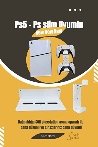 3art Metal 2’li Fırsat Ps5 ve Ps5 Slim Duvar Standı ve Joystick Konsol Tutaca...