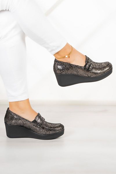 Erkan Saçmacı Taylor Silver Snake Pantofi casual cu toc cu pană din piele naturală