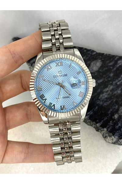 Coliseum Round Inside Blue Silver Cord Men's Wrist Watch