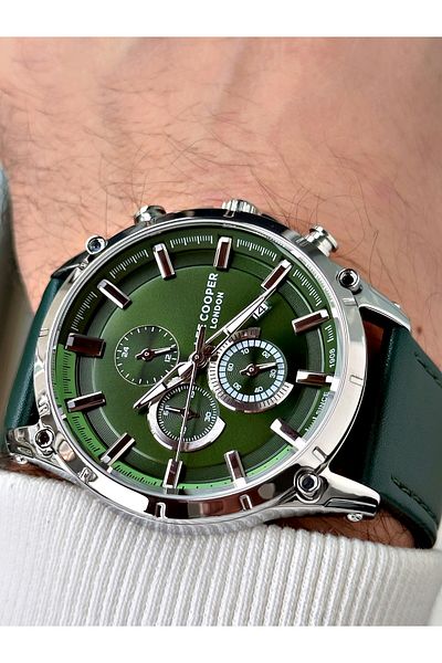 Lee Cooper Function Green Color Leather Band Men's Wrist Watch 7531.377