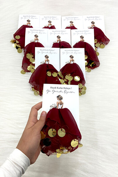 ZEYMERADE Bordo Gold Şifon Kartlı Hediyelik Halay Mendili 1 Adet, Gelin Damat...