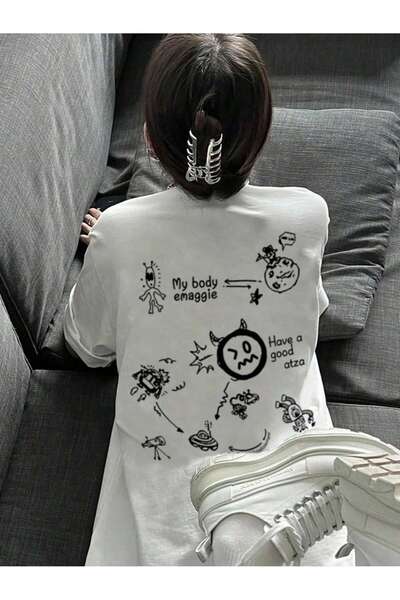 donamod Tricou oversize cu desene animate și design grafic Seria Cartoon/Lett...