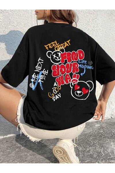 donamod Tricou oversize cu desene animate și design grafic Seria Cartoon/Lett...