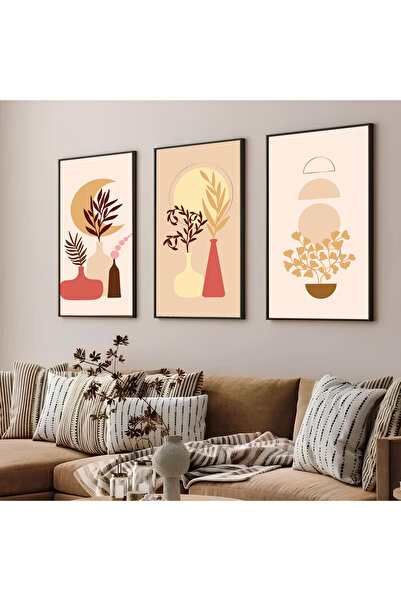 ARTCASTLE Set de 3 tablouri cu ramă din lemn, geometrie naturală