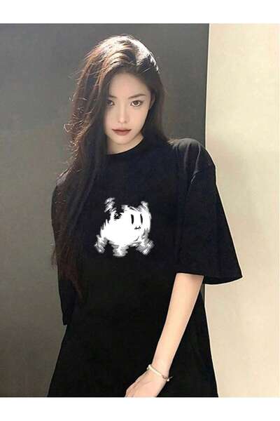 donamod Tricou oversize cu desene animate și design grafic Seria Cartoon/Lett...