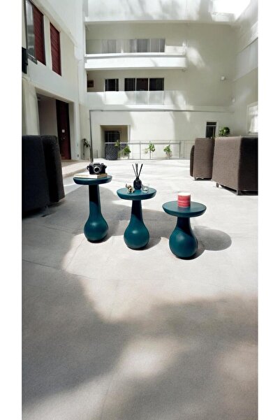 Simillo Home&Living Wood Wooden Ahşap 3’lü Set Fitilli Mantar Yan Sehpa Moder...