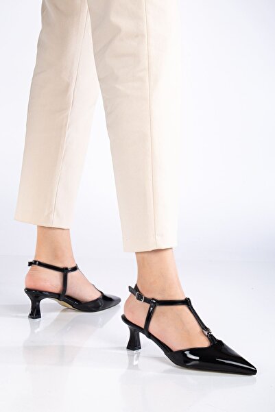 MaskButik Black Tegan Patent Leather Heeled Shoes