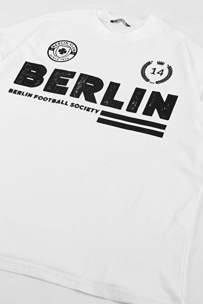 Sekizbiraltı Λευκό Oversize Unisex T-Shirt - Berlin Printed