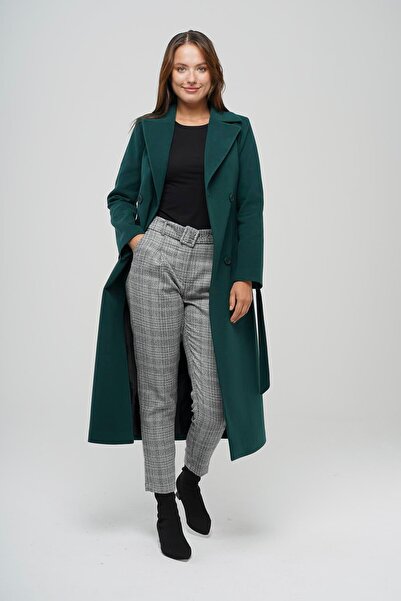 Concept. معطف مزدوج الصدر مربوط الخصر متوسط الطول أخضر 3754