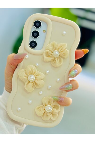 Go Aksesuar Samsung Galaxy A55 Uyumlu Tül Çiçek Tasarımlı Oyuncaklı Silikon Kılıf