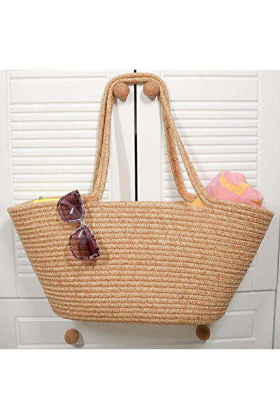 Comfort Craft Γυναικεία τσάντα παραλίας από φυσική ψάθινη γιούτα πλεκτή μπεζ-...