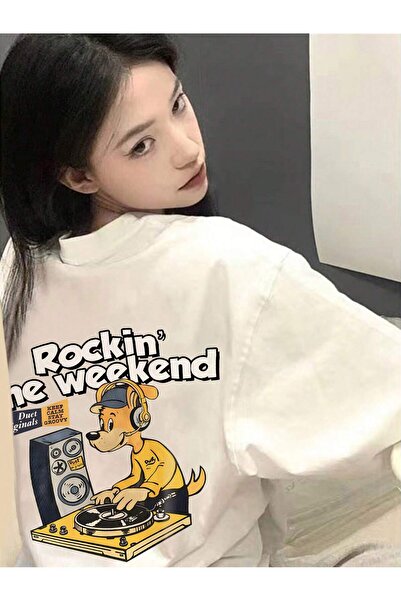 donamod Tricou oversize cu desene animate și design grafic Seria Cartoon/Lett...