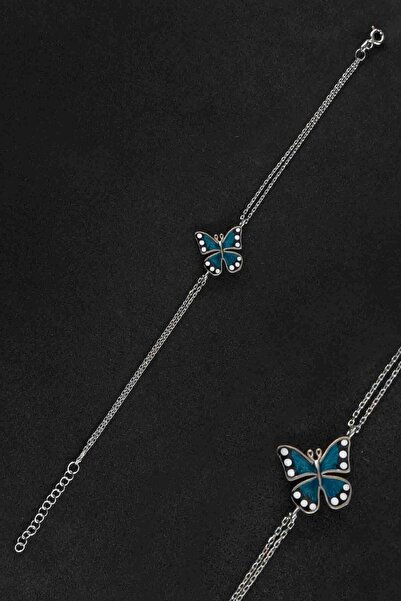 Parmas Design Kelebek Mavi Mineli 925 Ayar Gümüş Kadın Bileklik
