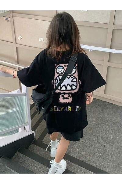 donamod Tricou oversize cu desene animate și design grafic Seria Cartoon/Lett...