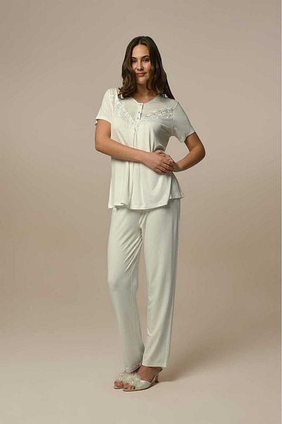 Pelin Women's Ecru Lace Maternity 3-Piece Pajamas Set