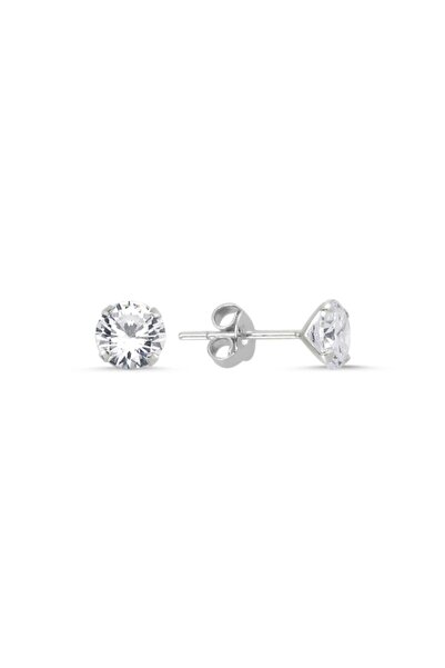 Parmas Design 6mm Yuvarlak Zirkon Gümüş Kadın Küpe