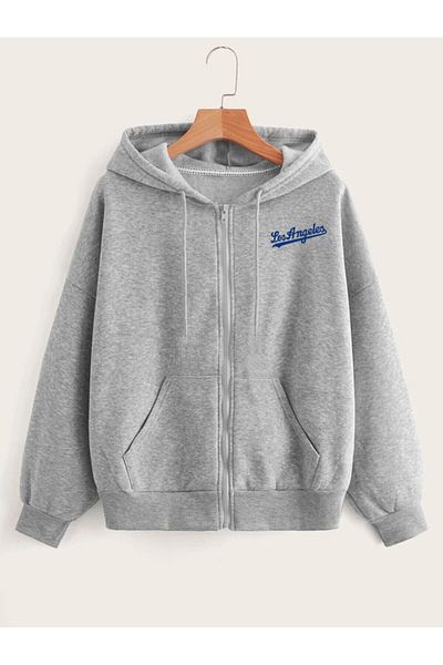 Pink Sky Φούτερ Los Angeles με στάμπα Unisex Γκρι Μπλε Oversize με κουκούλα