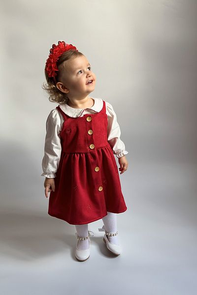 ALYRA Long Sleeve Velvet Gilet Dress for Baby Girls - 2-Piece Combed Cotton Special Occasion Holiday with Underwire