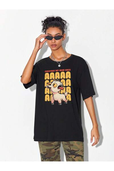 donamod Tricou oversize cu desene animate și design grafic Seria Cartoon/Lett...