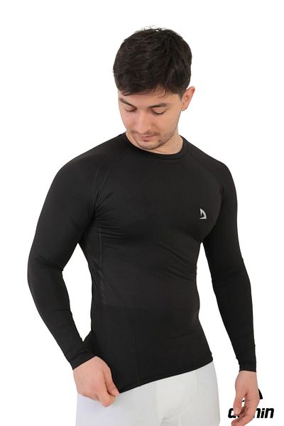 DOMİN SPOR Tricou negru pentru bărbați, cu mânecă lungă, compresie, fitness, sală