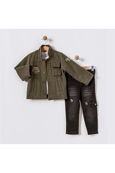 tipycix kids wear Pamuklu Dokuma Kaşe Denim Pantolon Penye T-shirt 3'lü Erkek Çocuk Takımı