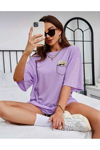 NO 601 Γυναικείο μπλουζάκι με λουλούδια λιλά με στάμπα με στάμπα