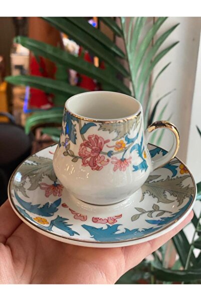 ÇIRPAN EV MAVİ PEMBE ÇİÇEKLİ TEK KİŞİLİK TÜRK KAHVESİ FİNCANI