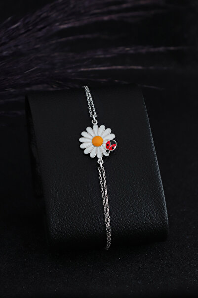 Parmas Design Papatya Ve Uğur Böceği 925 Ayar Gümüş Kadın Bileklik